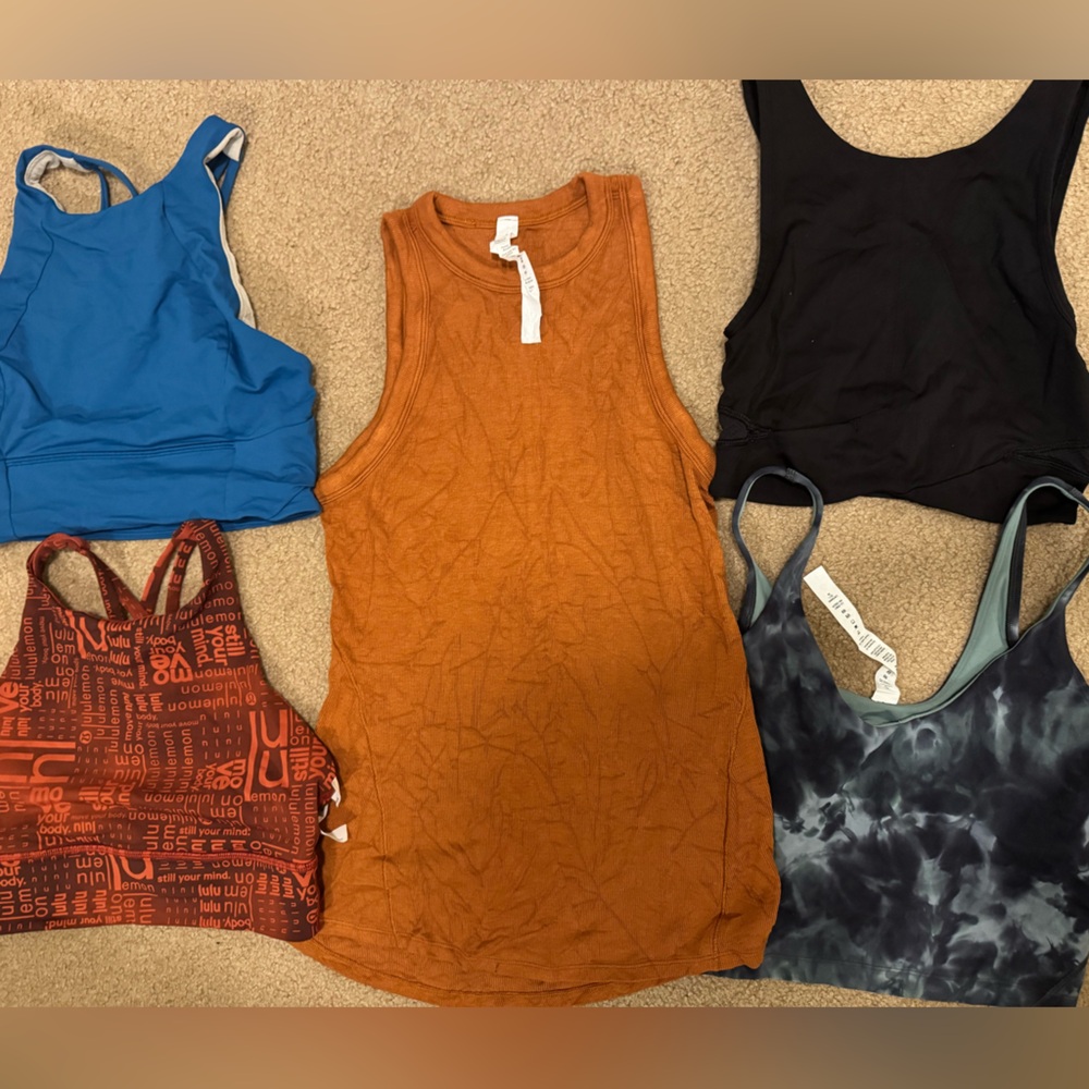 Lot of 4 Lululemon sports bras and one tank - size 6 - like new